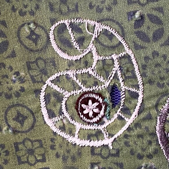 VTG Pong Poco Ltd Sz XL Green Blouse Shirt Button Up 3/4 Sleeve Embroidered - Picture 13 of 13